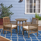 Outdoor Acacia 2-Seater Bistro Set with Cushions and 28" Round Table with Straight Legs - NH222703