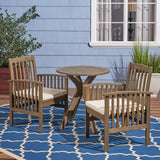 Outdoor Acacia 2-Seater Bistro Set with Cushions and 28" Round Table with X-Legs - NH512703