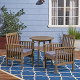 Outdoor Acacia 2-Seater Bistro Set with Cushions and 28" Round Table with Straight Legs - NH222703