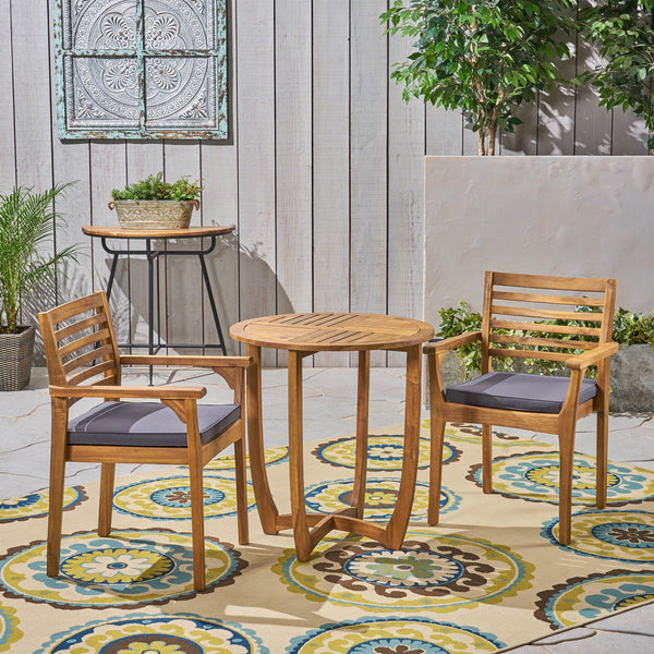 Outdoor Acacia 2-Seater Bistro Set with Cushions and 28" Round Table with Closed Legs - NH832703