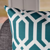 Indoor Dark Teal Arabesque Patterned Water Resistant Rectangular Throw Pillow - NH988203