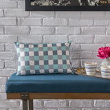 Indoor Blue and White Plaid Water Resistant Rectangular Throw Pillow - NH598203