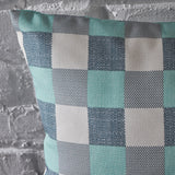 Indoor Blue and White Plaid Water Resistant Rectangular Throw Pillow - NH598203