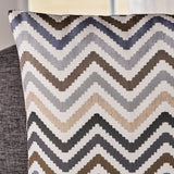 Indoor Grey, Blue, and Brown Zig Zag Striped Water Resistant Rectangular Throw Pillow - NH798203