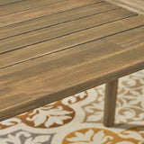 Outdoor Rustic Slat-Top Acacia Wood Oval Dining Table with Tapered Legs - NH130603