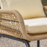 Patio Conversation Set, 2-Seater with Accent Table, Iron and Rope with Water-Resistant Cushions - NH545703