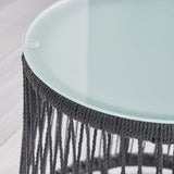 Steel Rope With Tempered Glass Boho Side Table - NH415703