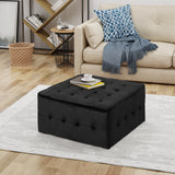 Modern Glam Tufted Waffle Stitch Velvet Square Ottoman Coffee Table - NH574403