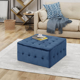 Modern Glam Tufted Waffle Stitch Velvet Square Ottoman Coffee Table - NH574403