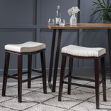 Studded 30 Inch Beige Fabric Saddle Barstool, Set of 2 - NH888303