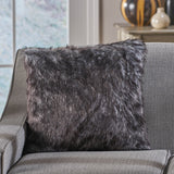 Furry Glam Black and White Streak Faux Fur Throw Pillow - NH432403