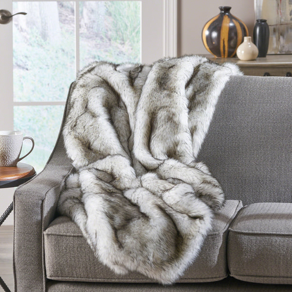 Modern Glam Rectangular Taupe Faux Fur Throw Blanket - NH332403