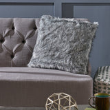 Furry GlamDark Grey and Light Grey Streak Faux Fur Throw Pillow - NH642403