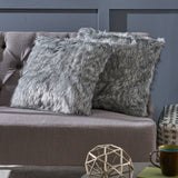 Furry GlamDark Grey and Light Grey Streak Faux Fur Throw Pillow - NH642403