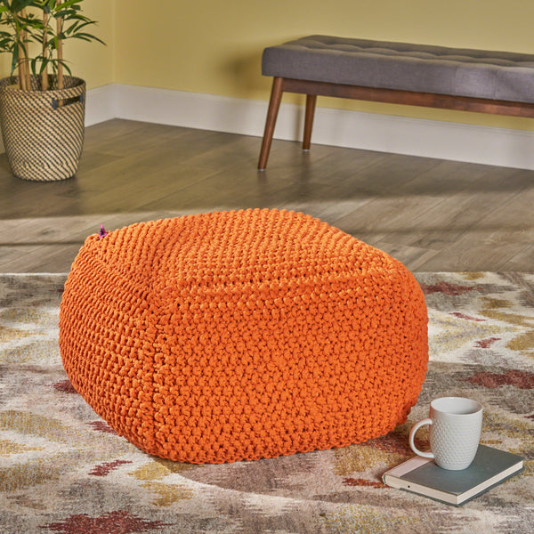 Knitted Cotton Square Pouf - NH887403