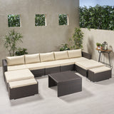 Outdoor 5 Seater U Shaped Wicker Sectional Sofa Set with Ottomans - NH569903