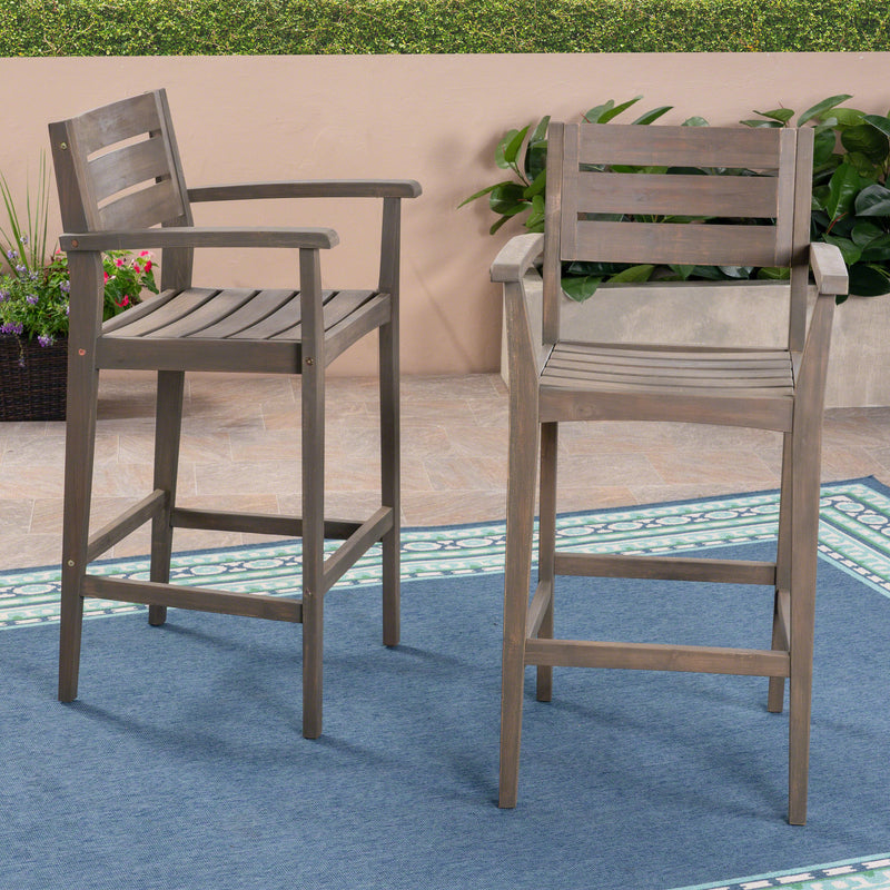 Outdoor Rustic Acacia Wood Barstool (Set of 2) - NH418503