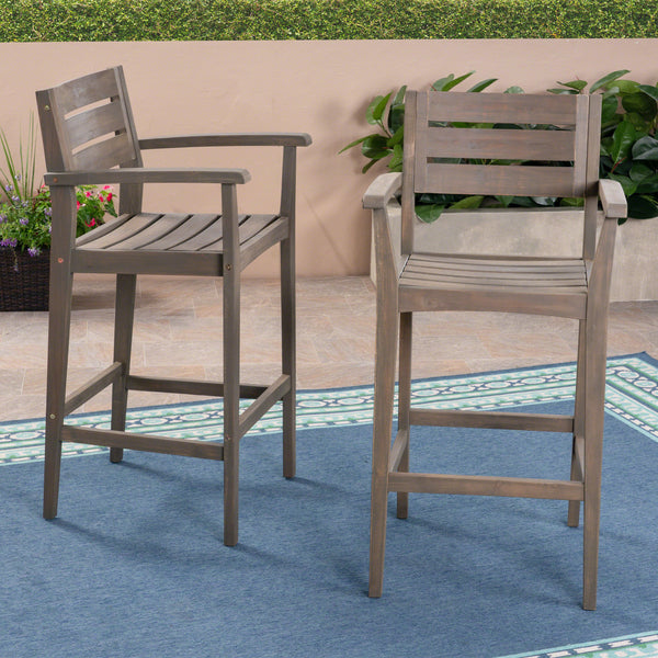 Outdoor Rustic Acacia Wood Barstool (Set of 2) - NH418503