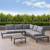 Outdoor Aluminum and Wood V-Shaped Sofa Set with Cushions - NH464603