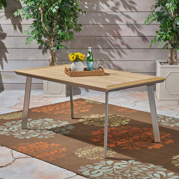 Outdoor Aluminum Dining Table with Faux Wood Table Top - NH841503