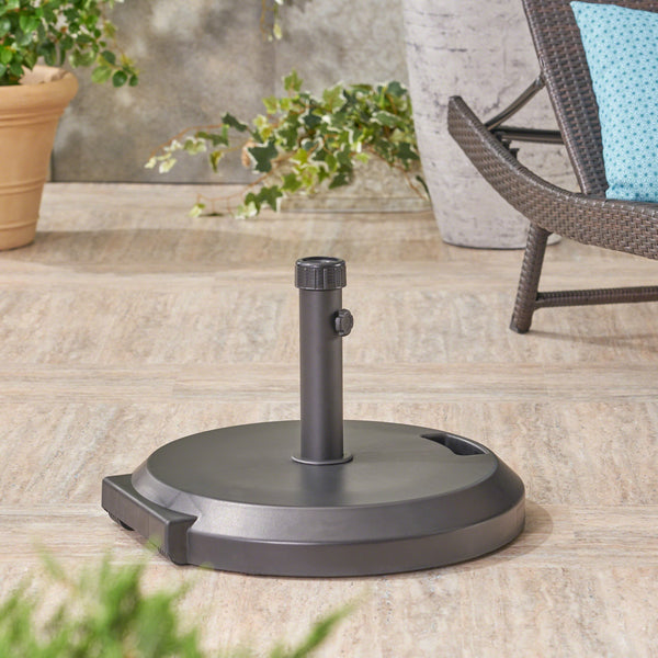 Outdoor 88lb Concrete and Plastic Circular Umbrella Base with Iron Collar, Black - NH428403