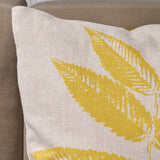 Outdoor Leaves Water Resistant 18-inch Square Pillow, Yellow on Beige - NH467503