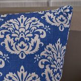 Outdoor Water Resistant 18-inch Square Pillow, Beige on Blue Damask - NH197503