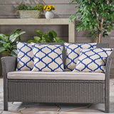 Outdoor 18-inch Water Resistant Square Pillows, Blue on Beige - NH015503