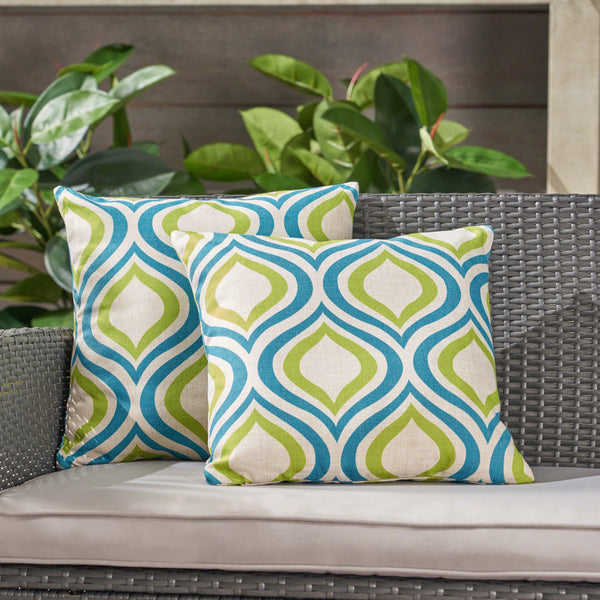 Outdoor 18-inch Water Resistant Square Pillows, Blue and Green - NH415503