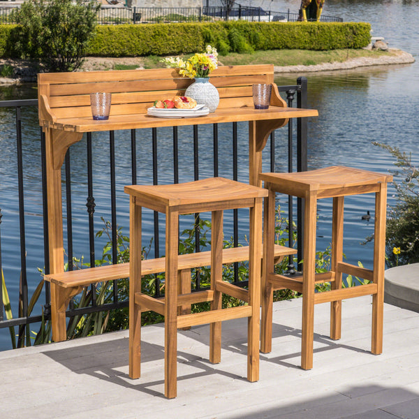 Outdoor 3 Piece Acacia Wood Balcony Bar Set - NH641403