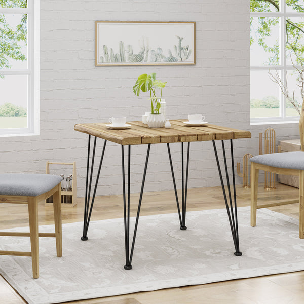 Rustic Industrial Acacia Wood Dining Table with Metal Hairpin Legs, Teak - NH963503