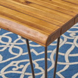 Outdoor Rustic Industrial Acacia Wood Dining Table with Metal Hairpin Legs, Teak - NH073503