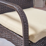 Outdoor 3 Piece Wicker Bistro Set, Multi Brown with Cream Cushion - NH299403