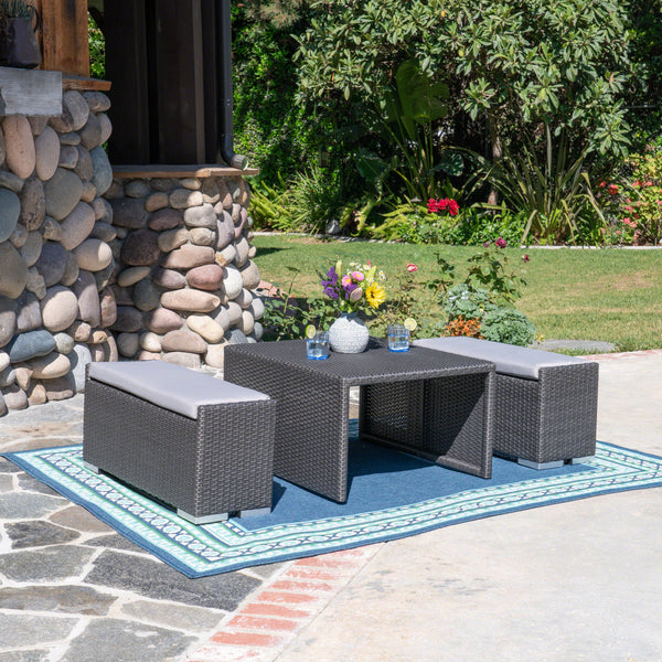 Outdoor 3 Piece Aluminum Framed Coffee Table and Ottoman Set - NH399403