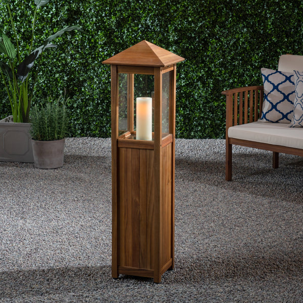 Outdoor Rustic Acacia Wood Candle Lantern - NH435603