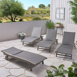 Outdoor Wicker and Wood Chaise Lounge with Pull-Out Tray - NH276703