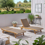 Outdoor Wicker and Wood Chaise Lounge with Pull-Out Tray - NH276703