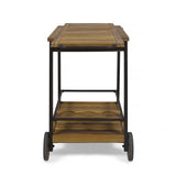 Indoor Acacia Wood Bar Cart with Reversible Drawers Adjustable Tray Top and Wine Bottle Holders - NH758803