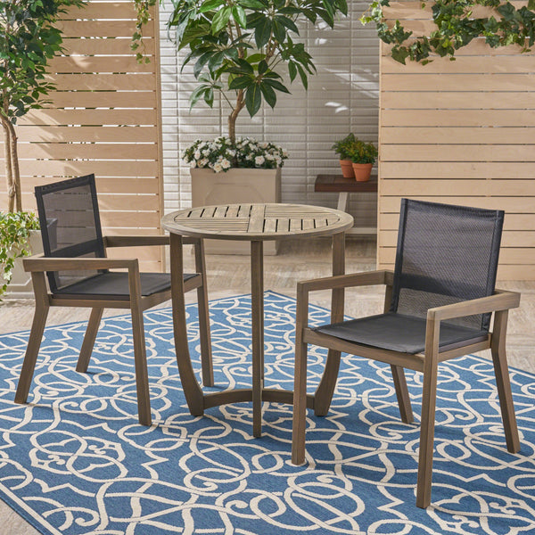 Outdoor Acacia Wood 3 Piece Dining Set with Mesh Seats - NH759603