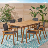 Outdoor Acacia Wood 7 Piece Dining Set with Mesh Seats - NH749603