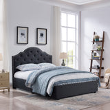 Button-Tufted Camelback Queen Bed Frame with Nailhead Trim - NH698603