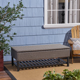 Storage Bench with Rack, Wicker with Iron Frame - NH615703