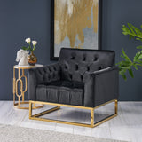 Modern Glam Button Tufted Diamond Stitch Velvet Club Chair with Gold Frame - NH376703