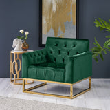 Modern Glam Button Tufted Diamond Stitch Velvet Club Chair with Gold Frame - NH376703