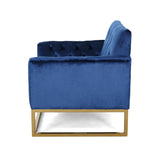 Modern Glam Button Tufted Diamond Stitch Velvet Club Chair with Gold Frame - NH376703