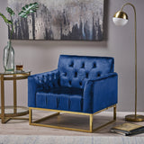 Modern Glam Button Tufted Diamond Stitch Velvet Club Chair with Gold Frame - NH376703