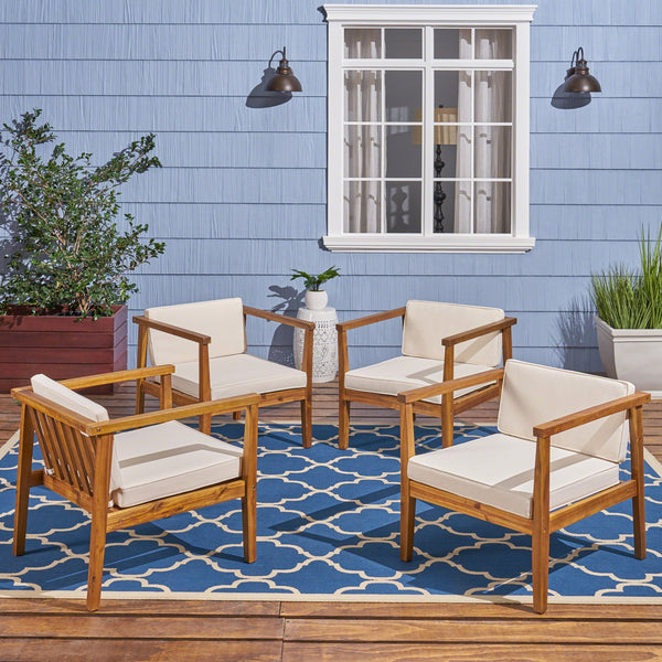 Outdoor Acacia Wood Club Chairs with Water-Resistant Cushions (Set of 4) - NH829603