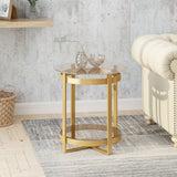 Modern Glam Round Glass End Table with Iron Frame - NH866603