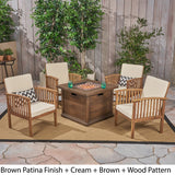 Outdoor 4-Seater Acacia Wood Club Chairs with Firepit - NH090603