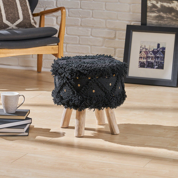 Handcrafted Boho Fabric Stool with Metal Accents - NH710603